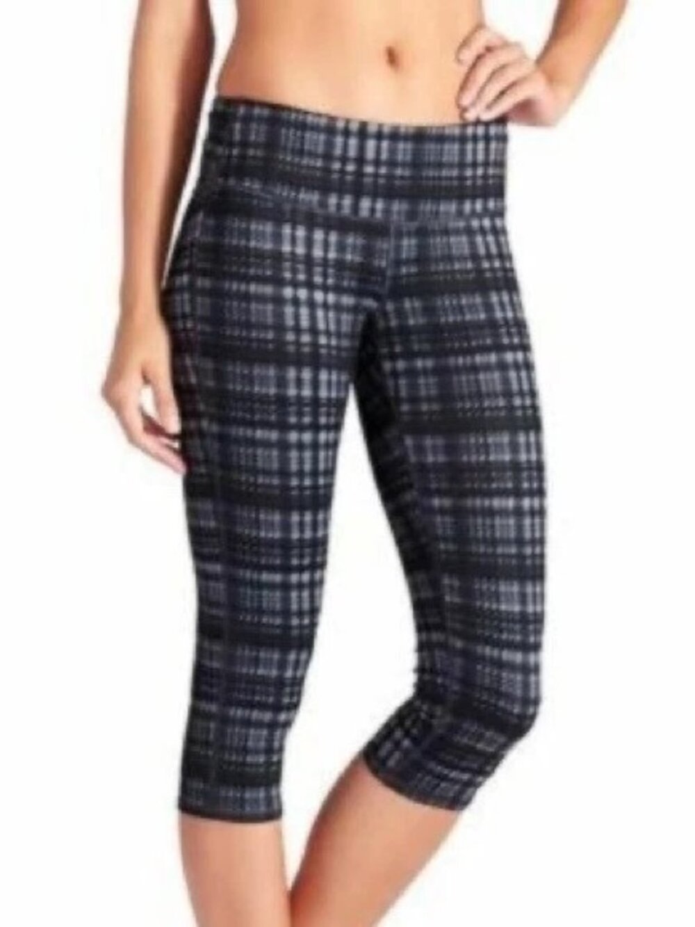 Athleta Plaidness Chaturanga Capri Tights Gray Plaid Leggings Size XS